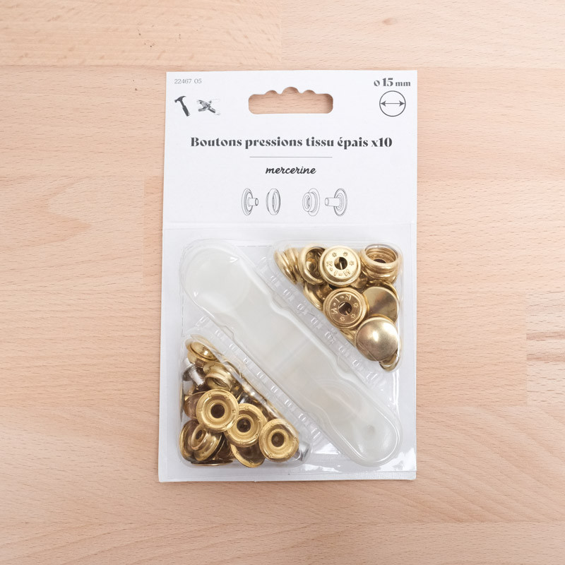 Bouton Pression Tissu épais taille 15MM or